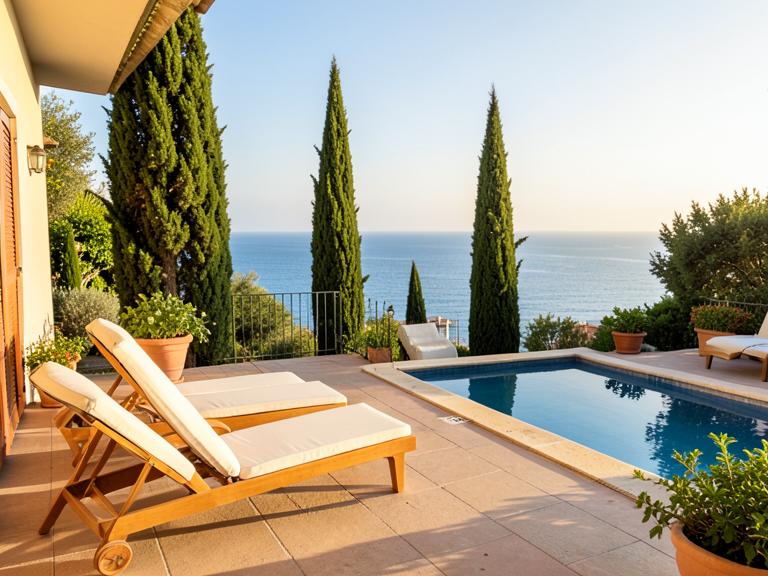 Terrasse et piscine d'une villa à Nice avec vue sur la mer