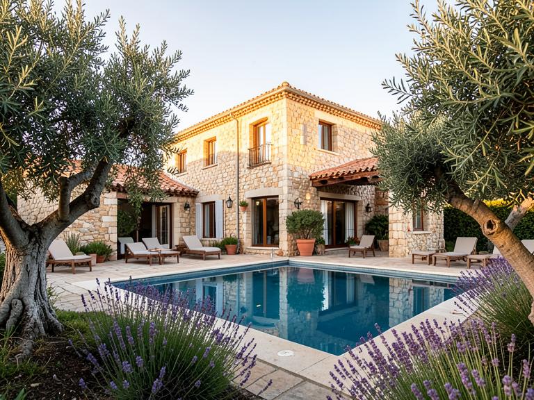 Villa méditerranéenne avec jardin d'oliviers